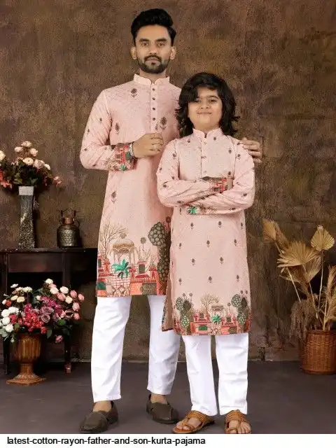 LATEST COTTON RAYON FATHER AND SON KURTA PAJAMA E