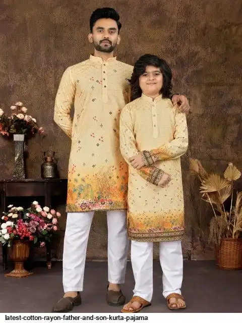 LATEST COTTON RAYON FATHER AND SON KURTA PAJAMA D