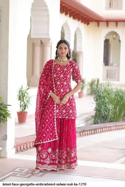 LATEST FAUX GEORGETTE EMBROIDERED SALWAR SUIT KA 1210 A
