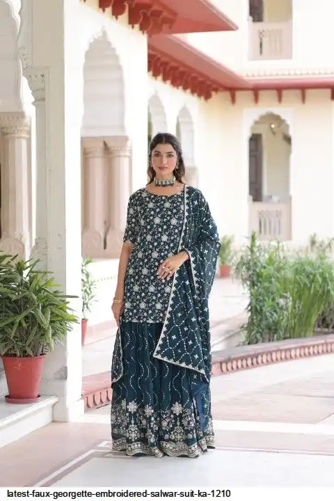 LATEST FAUX GEORGETTE EMBROIDERED SALWAR SUIT KA 1210 B