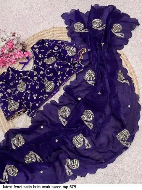 LATEST FENDI SATIN BRITS WORK SAREE MP 679