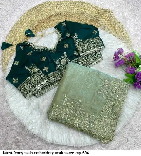LATEST FENDY SATIN EMBROIDERY WORK SAREE MP 694 C