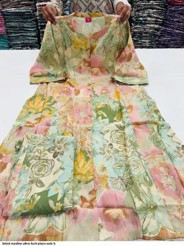 LATEST MASLINE ALINE KURTI PLAZO SETS B