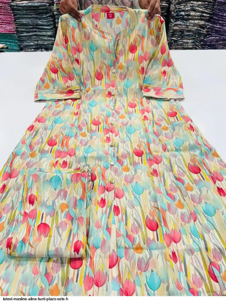 LATEST MASLINE ALINE KURTI PLAZO SETS H