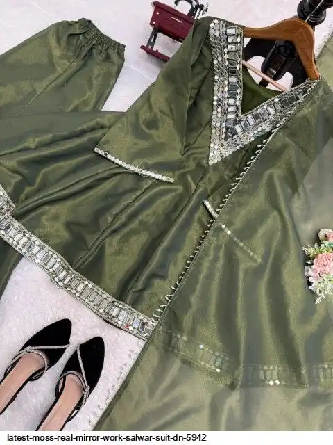 LATEST MOSS REAL MIRROR WORK SALWAR SUIT DN 5942 B