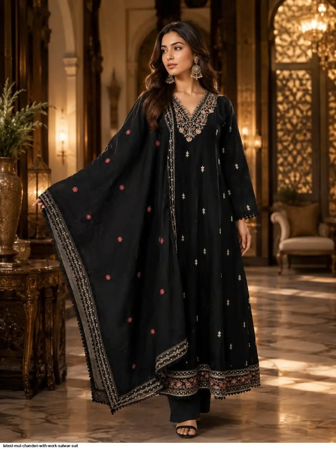 LATEST MUL CHANDERI WITH WORK SALWAR SUIT A