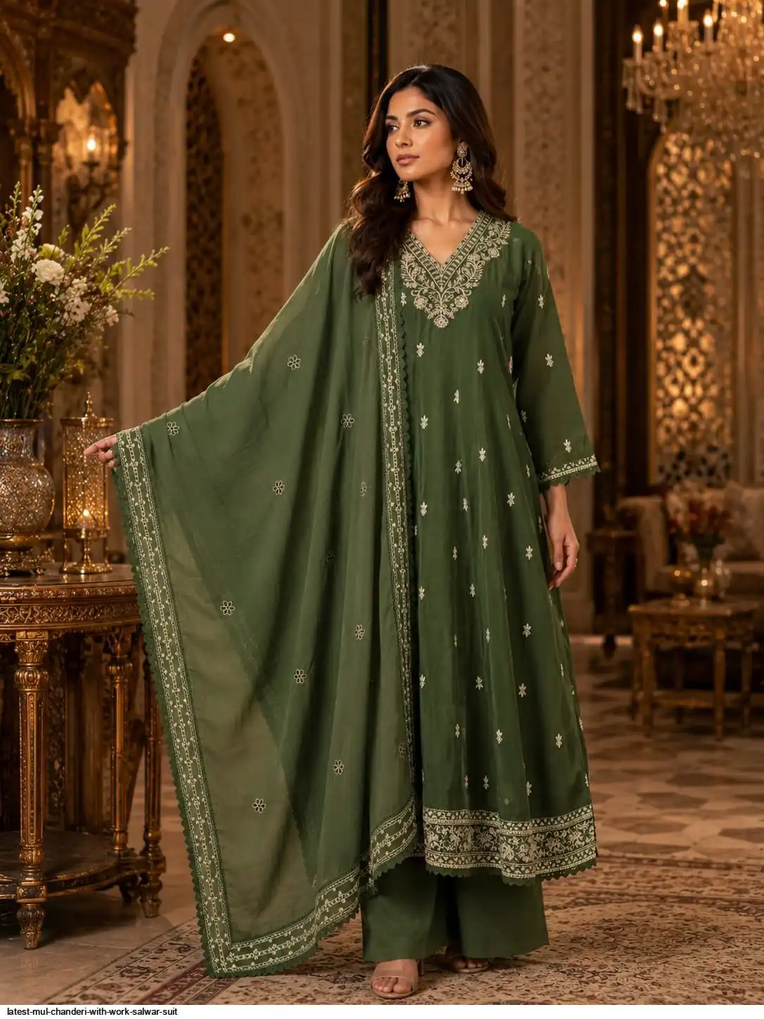 LATEST MUL CHANDERI WITH WORK SALWAR SUIT C