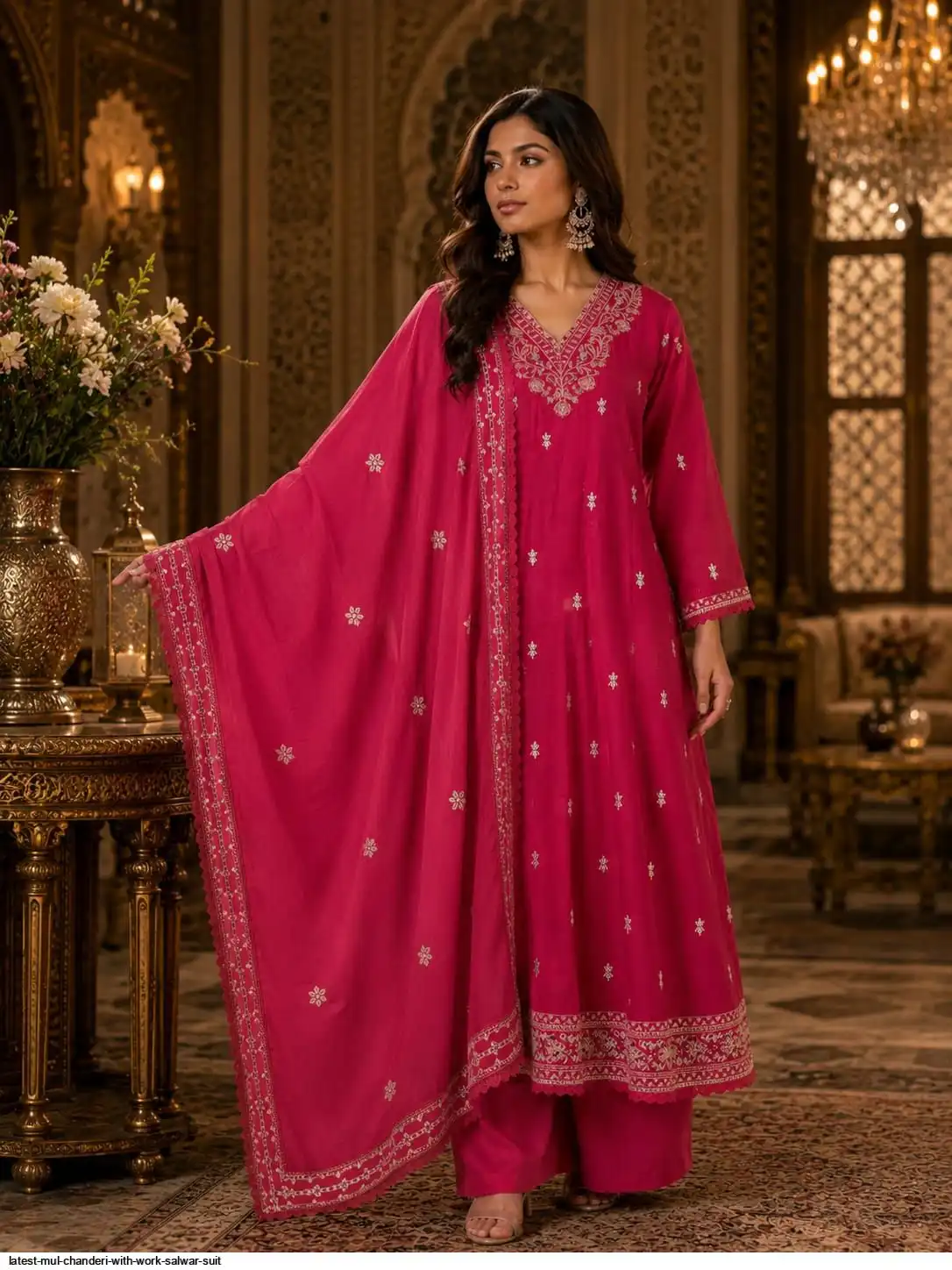 LATEST MUL CHANDERI WITH WORK SALWAR SUIT B