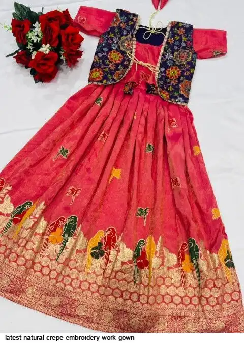 LATEST NATURAL CREPE EMBROIDERY WORK GOWN B