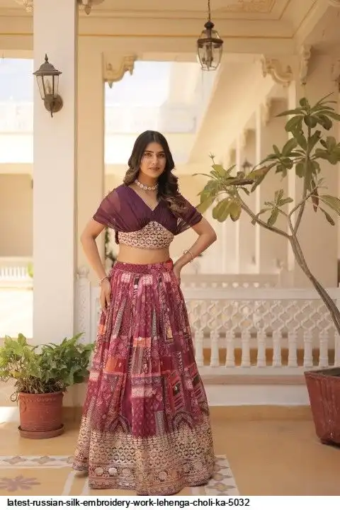 LATEST RUSSIAN SILK EMBROIDERY WORK LEHENGA CHOLI KA 5032 C