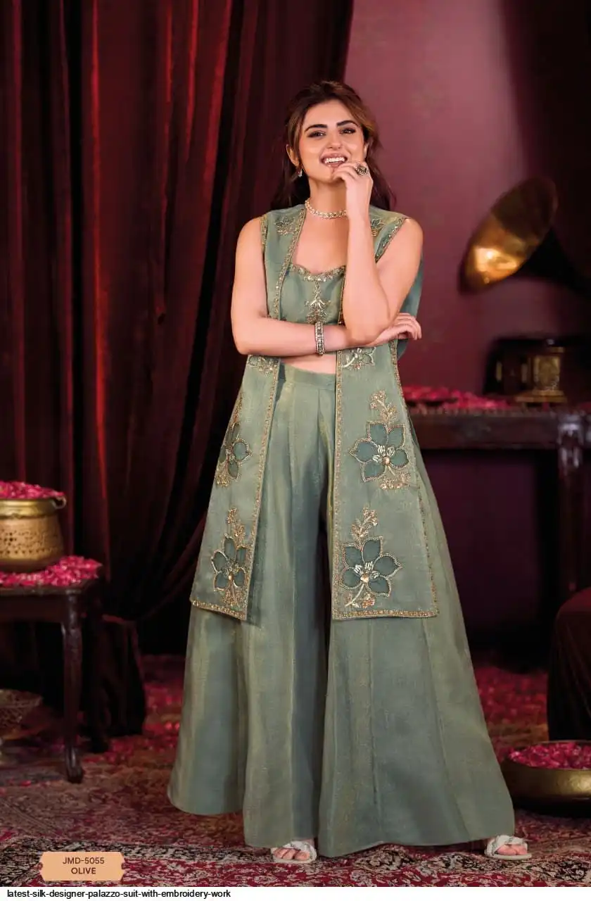 LATEST SILK DESIGNER PALAZZO SUIT WITH EMBROIDERY WORK A
