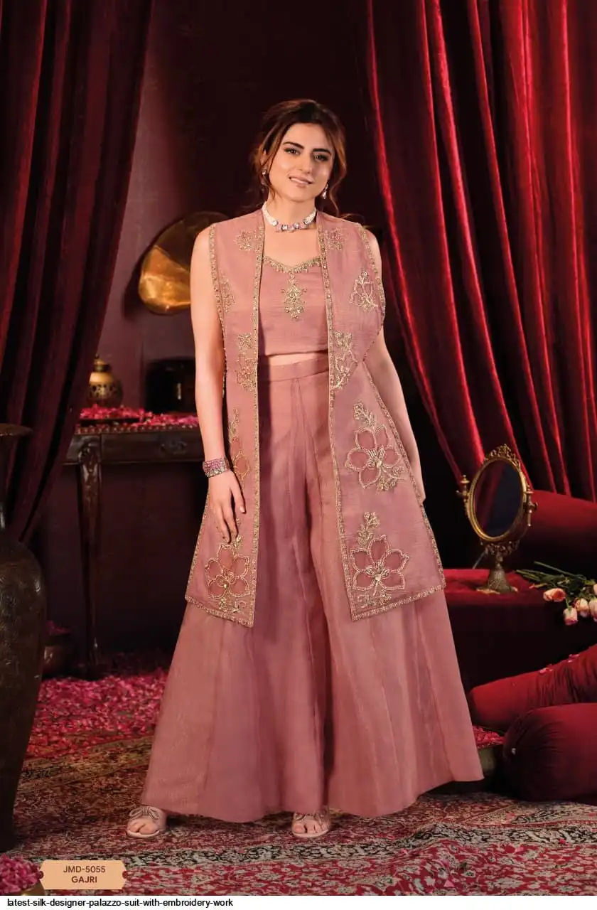 LATEST SILK DESIGNER PALAZZO SUIT WITH EMBROIDERY WORK B