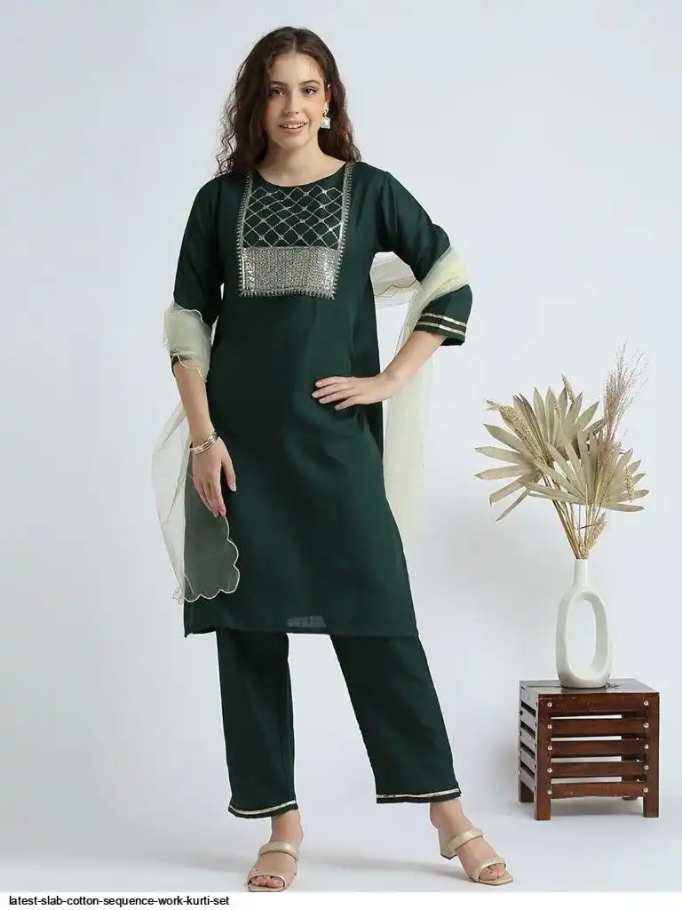 LATEST SLAB COTTON SEQUENCE WORK KURTI SET F