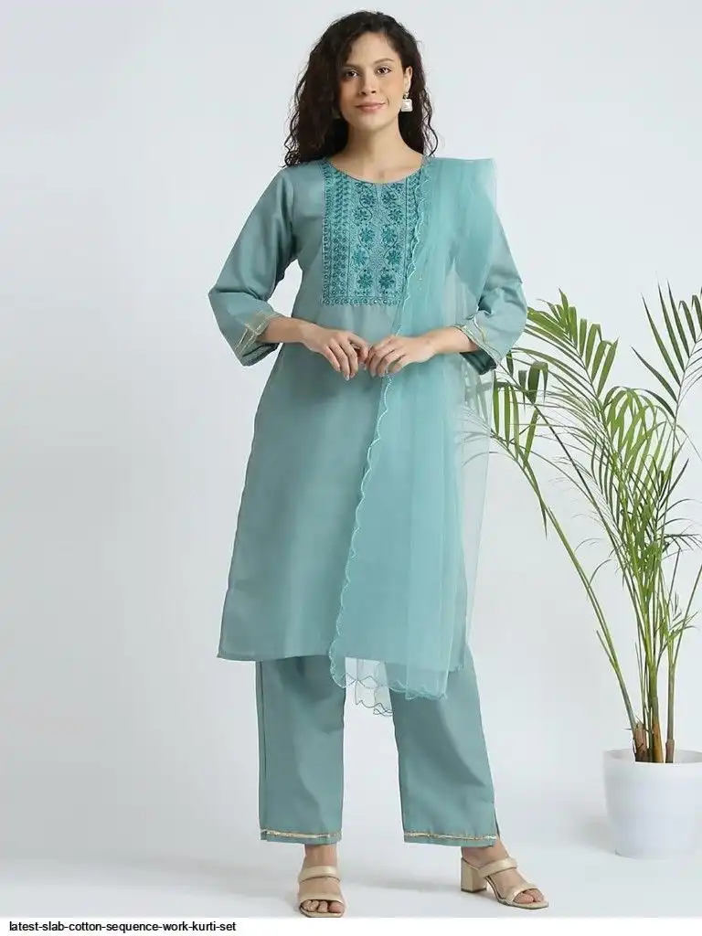 LATEST SLAB COTTON SEQUENCE WORK KURTI SET G