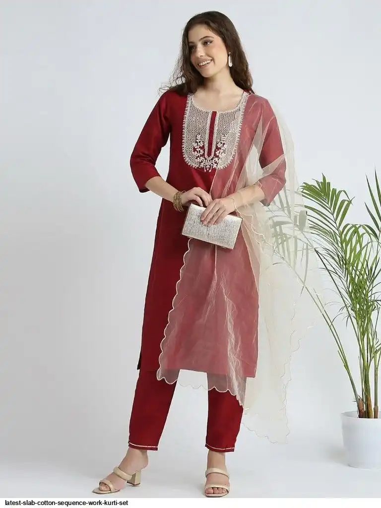 LATEST SLAB COTTON SEQUENCE WORK KURTI SET B