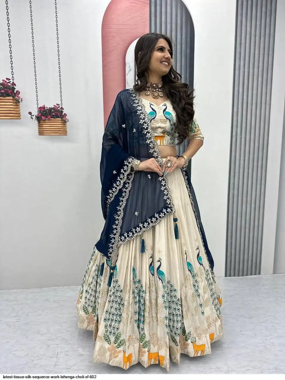 LATEST TISSUE SILK SEQUENCE WORK LEHENGA CHOLI SF 602 B