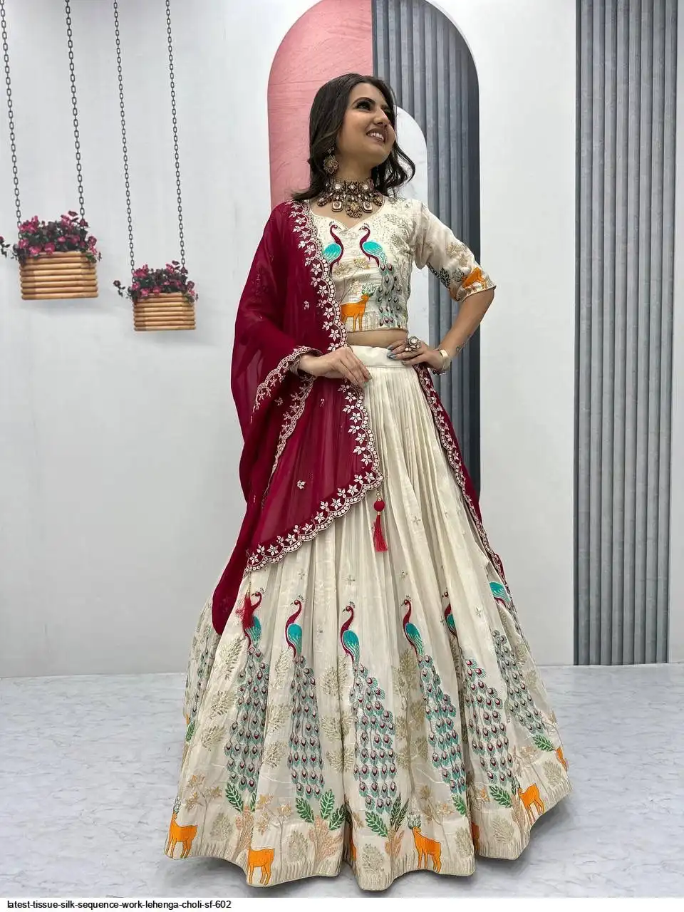 LATEST TISSUE SILK SEQUENCE WORK LEHENGA CHOLI SF 602 A