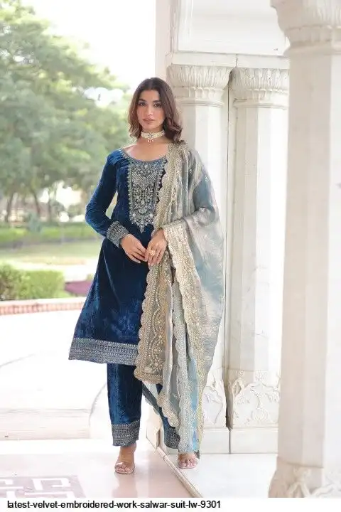 LATEST VELVET EMBROIDERY WORK SALWAR SUIT LW 9301 A