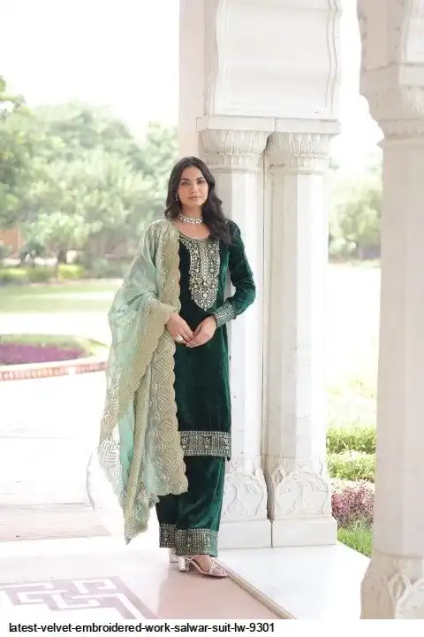 LATEST VELVET EMBROIDERY WORK SALWAR SUIT LW 9301 B