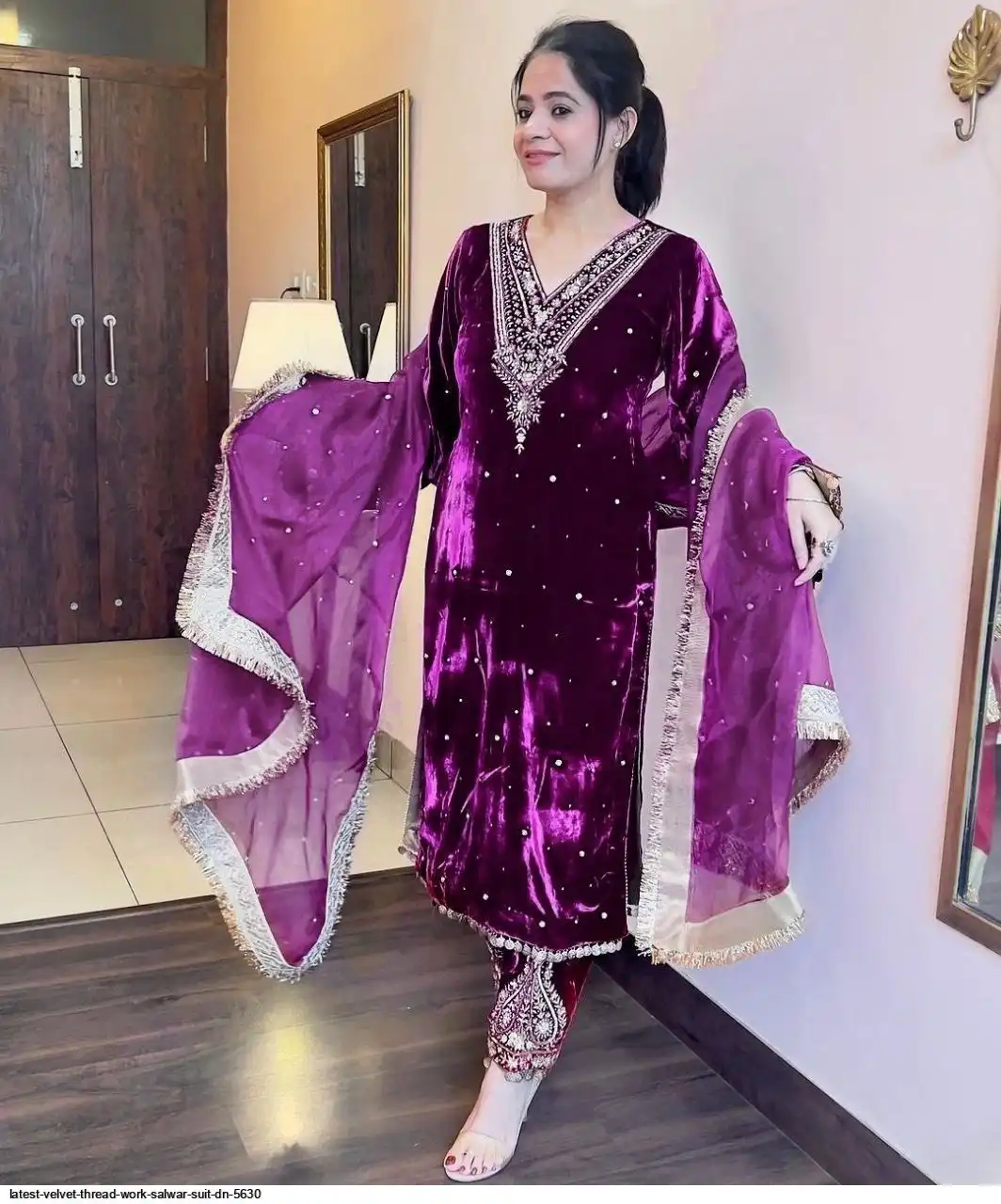 LATEST VELVET THREAD WORK SALWAR SUIT DN 5630 B