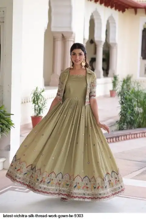 LATEST VICHITRA SILK THREAD WORK GOWN LW 9303 A