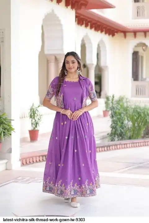 LATEST VICHITRA SILK THREAD WORK GOWN LW 9303 B