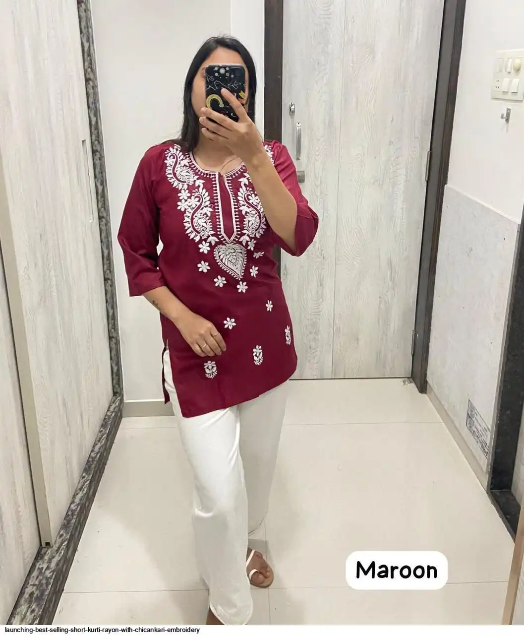 LAUNCHING BEST SHORT KURTI RAYON WITH CHICANKARI EMBROIDERY D