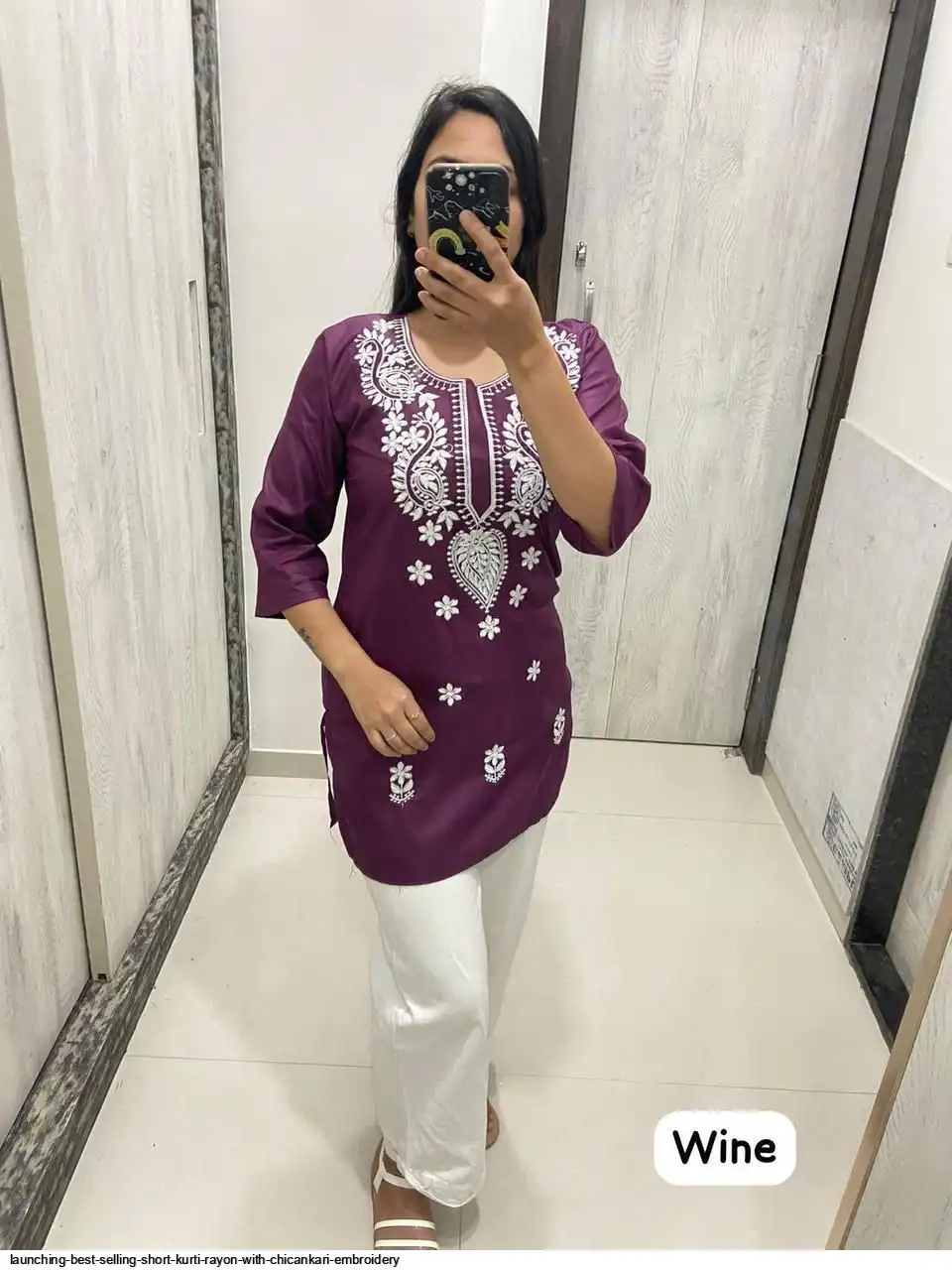 LAUNCHING BEST SHORT KURTI RAYON WITH CHICANKARI EMBROIDERY E