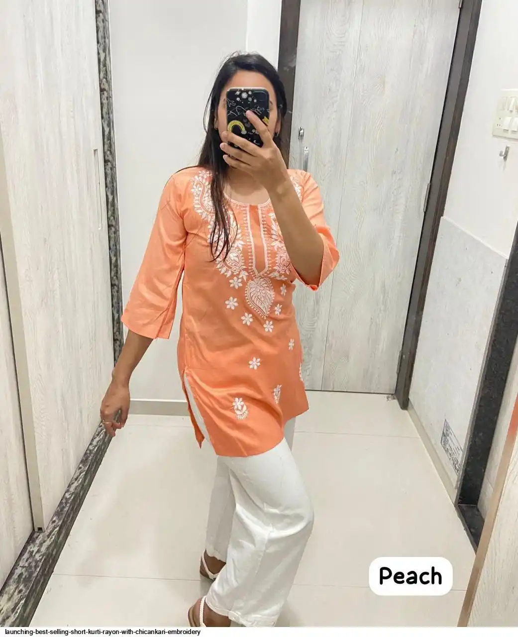 LAUNCHING BEST SHORT KURTI RAYON WITH CHICANKARI EMBROIDERY F