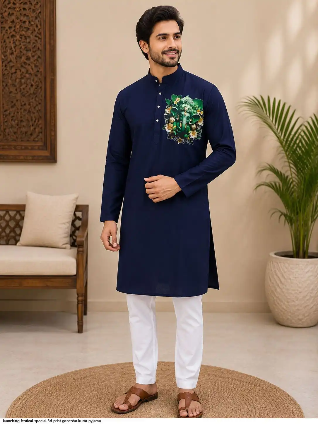 LAUNCHING FESTIVAL SPECIAL 3D PRINT GANESHA KURTA PYJAMA 2