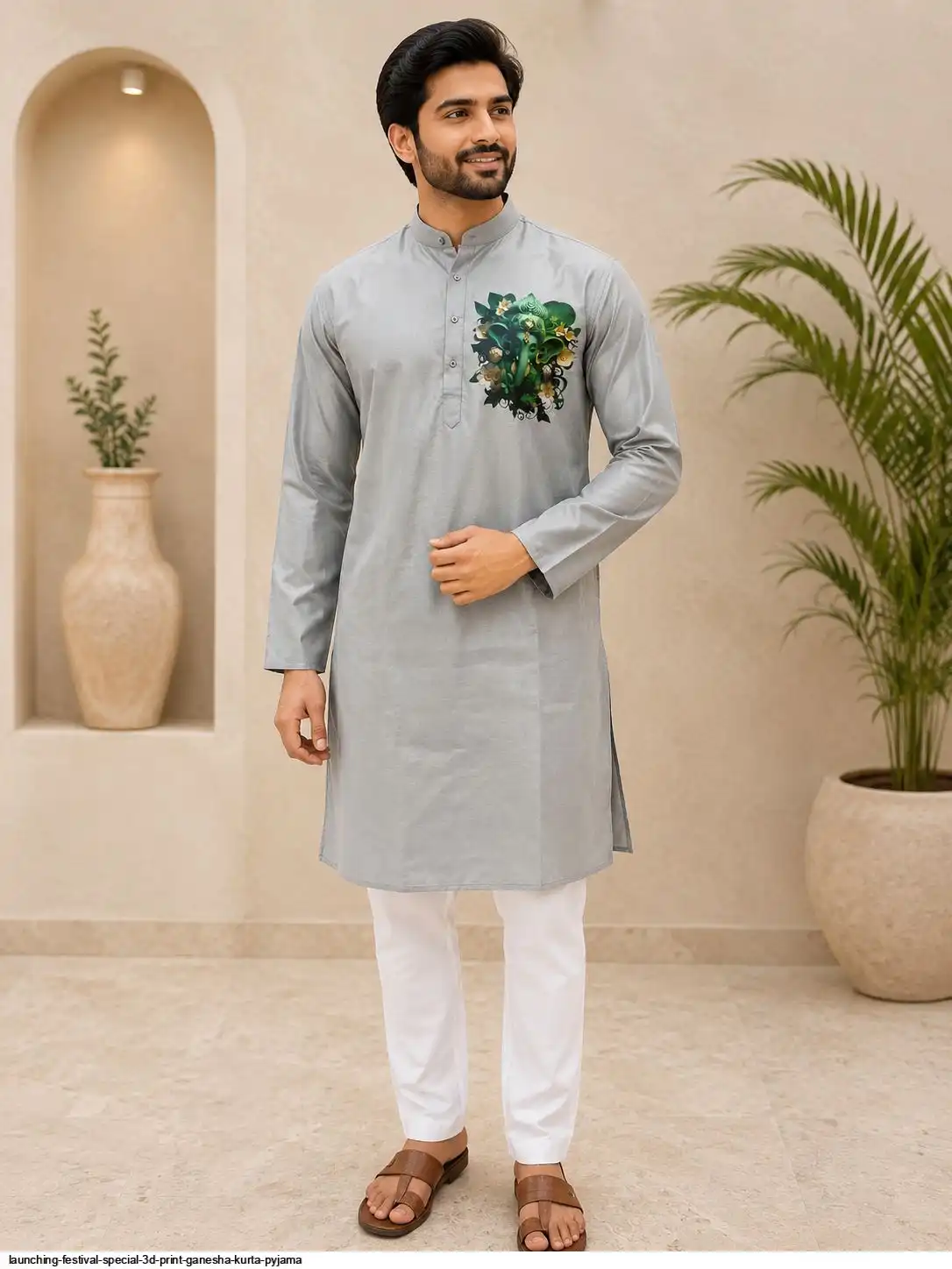 LAUNCHING FESTIVAL SPECIAL 3D PRINT GANESHA KURTA PYJAMA 5