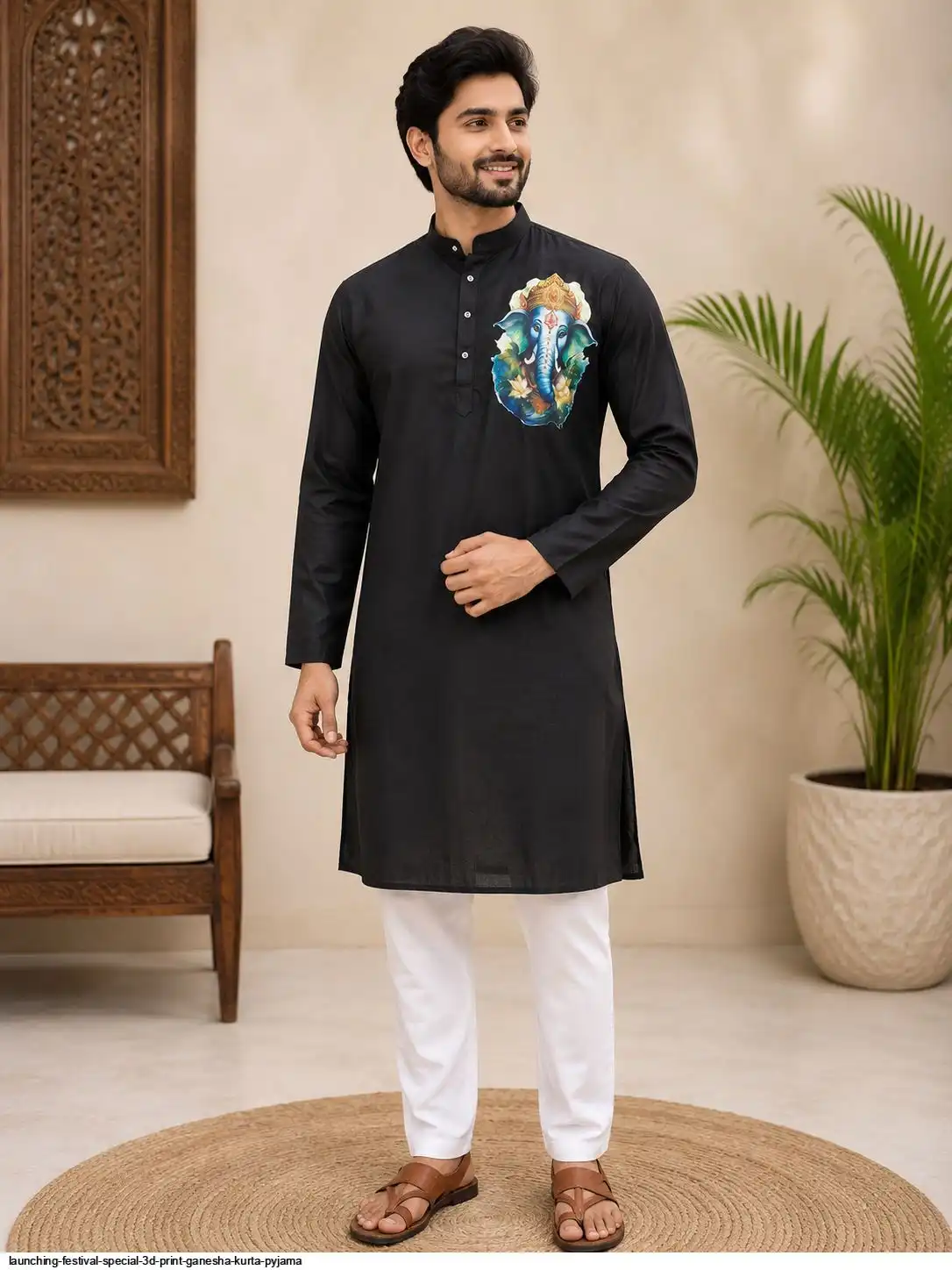 LAUNCHING FESTIVAL SPECIAL 3D PRINT GANESHA KURTA PYJAMA 3