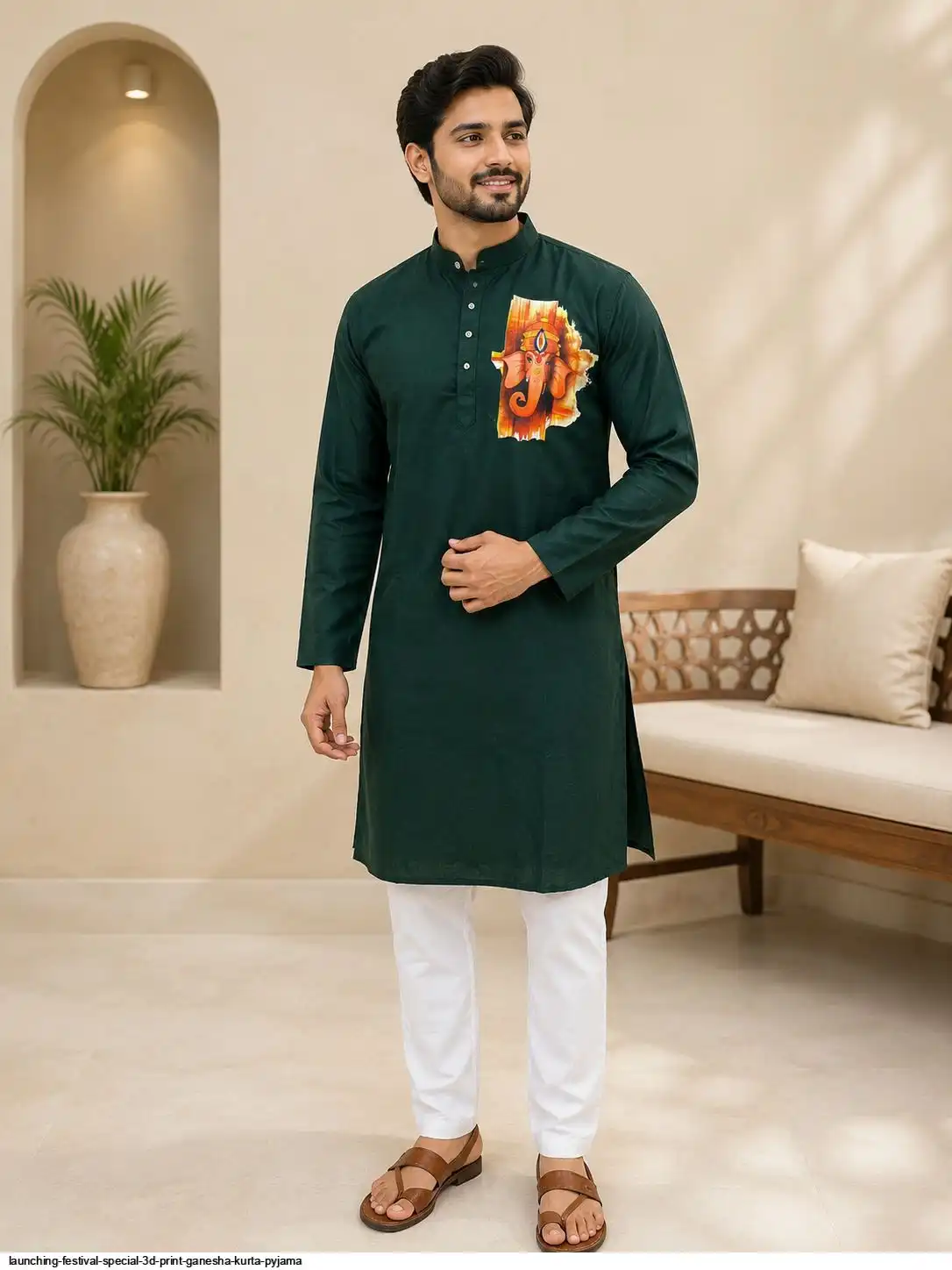 LAUNCHING FESTIVAL SPECIAL 3D PRINT GANESHA KURTA PYJAMA 4