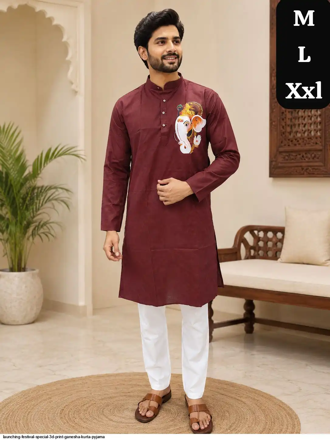 LAUNCHING FESTIVAL SPECIAL 3D PRINT GANESHA KURTA PYJAMA 6