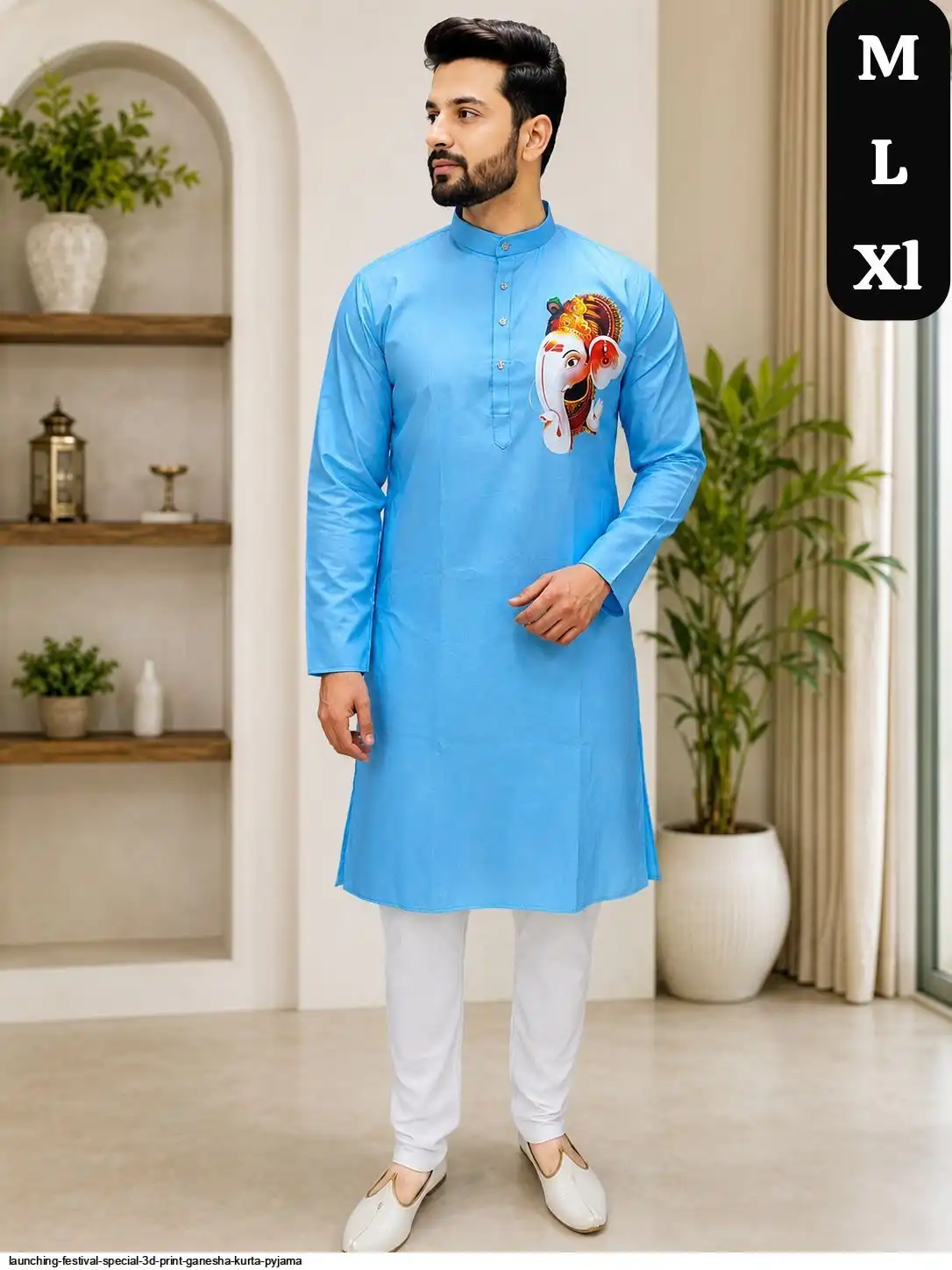 LAUNCHING FESTIVAL SPECIAL 3D PRINT GANESHA KURTA PYJAMA 8