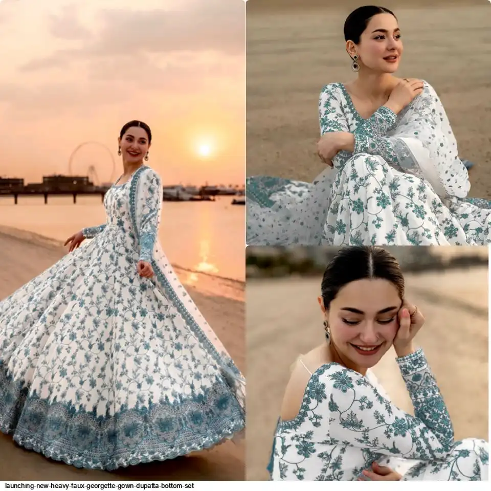 LAUNCHING NEW HEAVY FAUX GEORGETTE GOWN DUPATTA BOTTOM SET 1