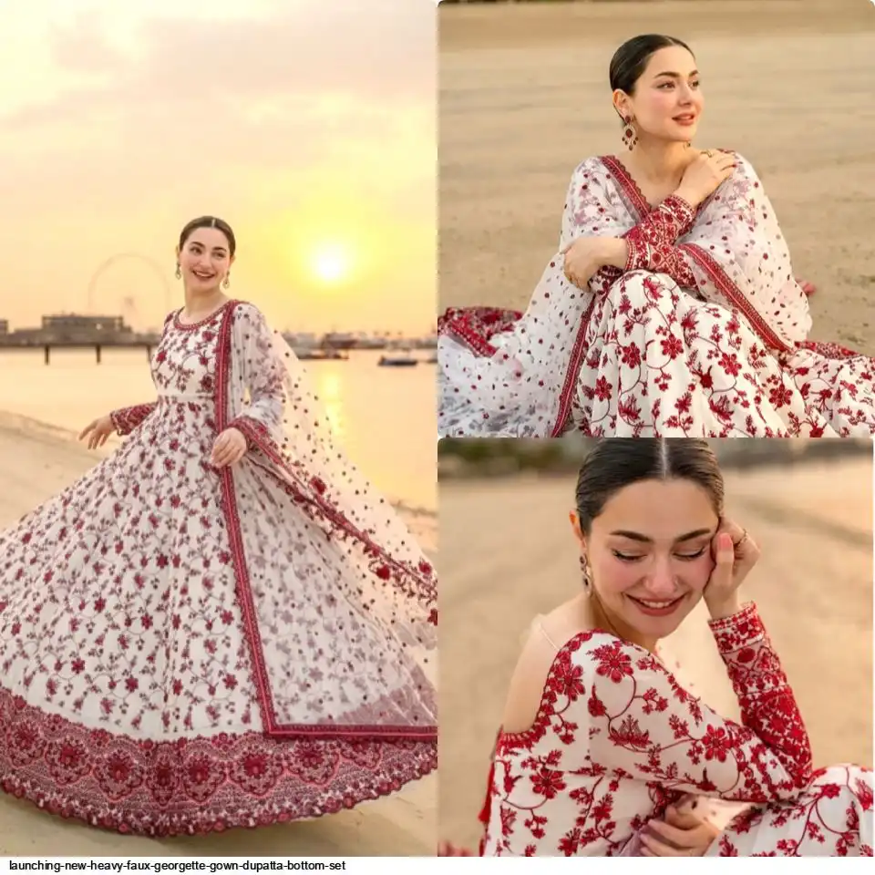 LAUNCHING NEW HEAVY FAUX GEORGETTE GOWN DUPATTA BOTTOM SET 2