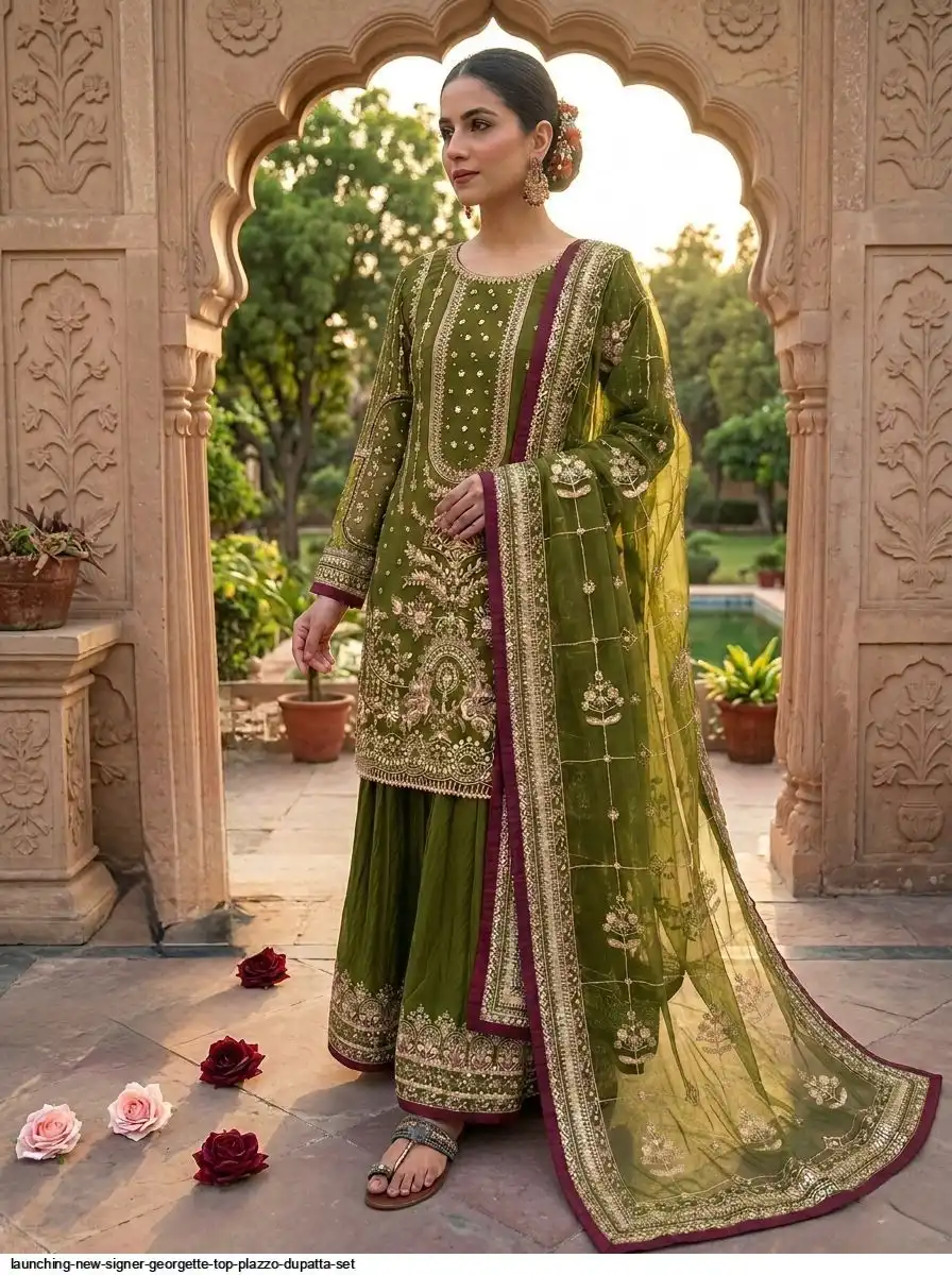 LAUNCHING NEW SIGNER GEORGETTE TOP PLAZZO DUPATTA SET A
