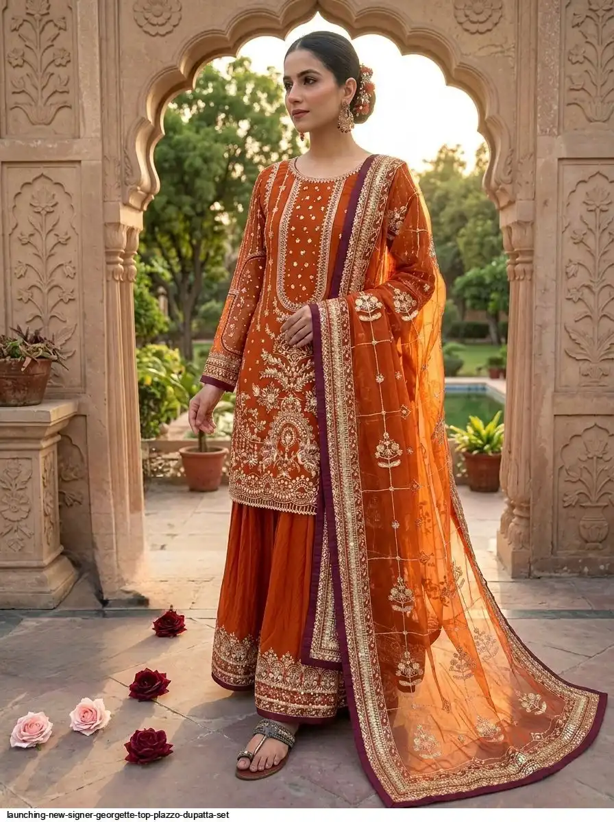 LAUNCHING NEW SIGNER GEORGETTE TOP PLAZZO DUPATTA SET B