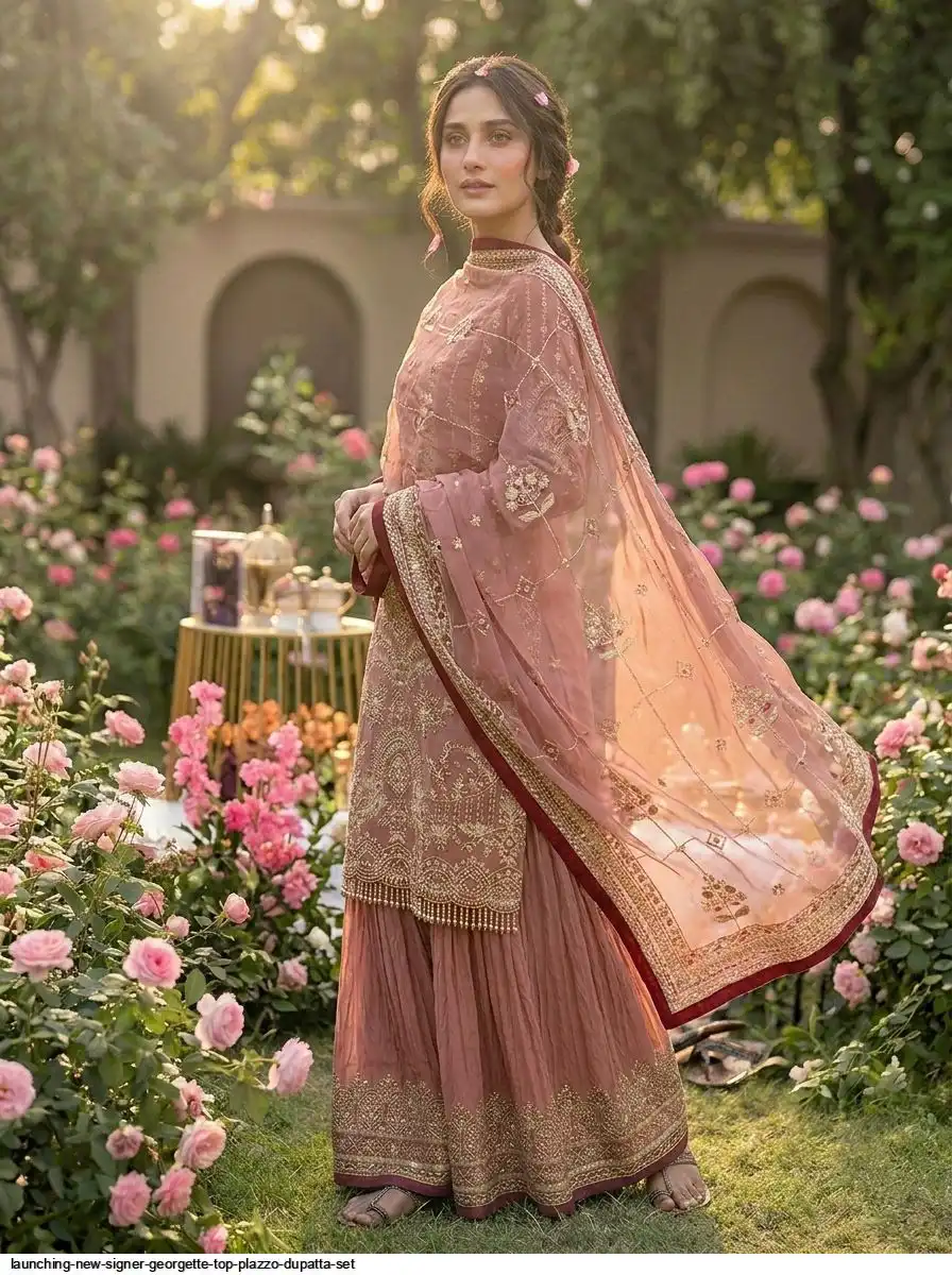 LAUNCHING NEW SIGNER GEORGETTE TOP PLAZZO DUPATTA SET C