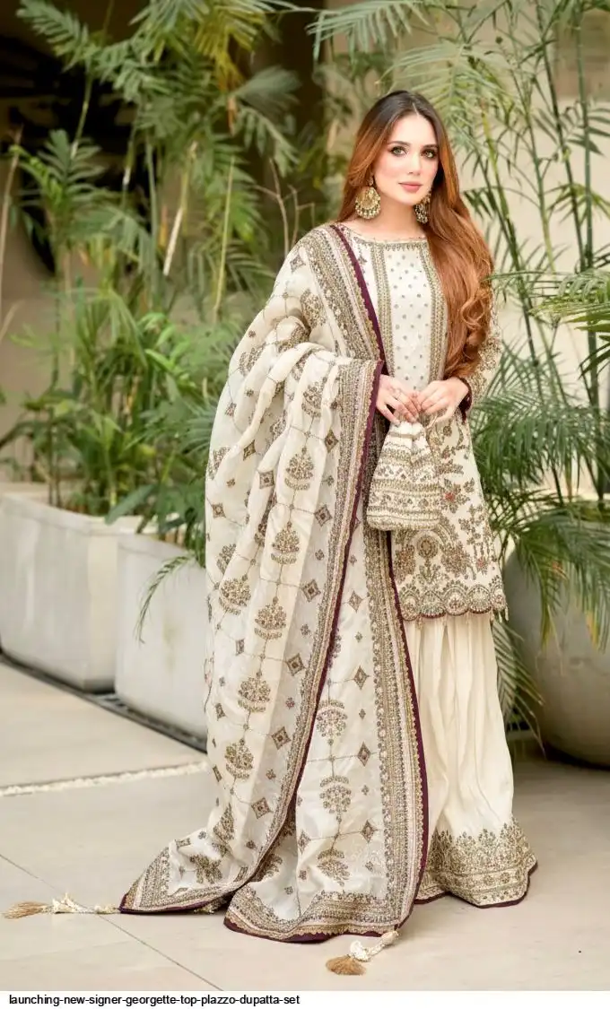 LAUNCHING NEW SIGNER GEORGETTE TOP PLAZZO DUPATTA SET E
