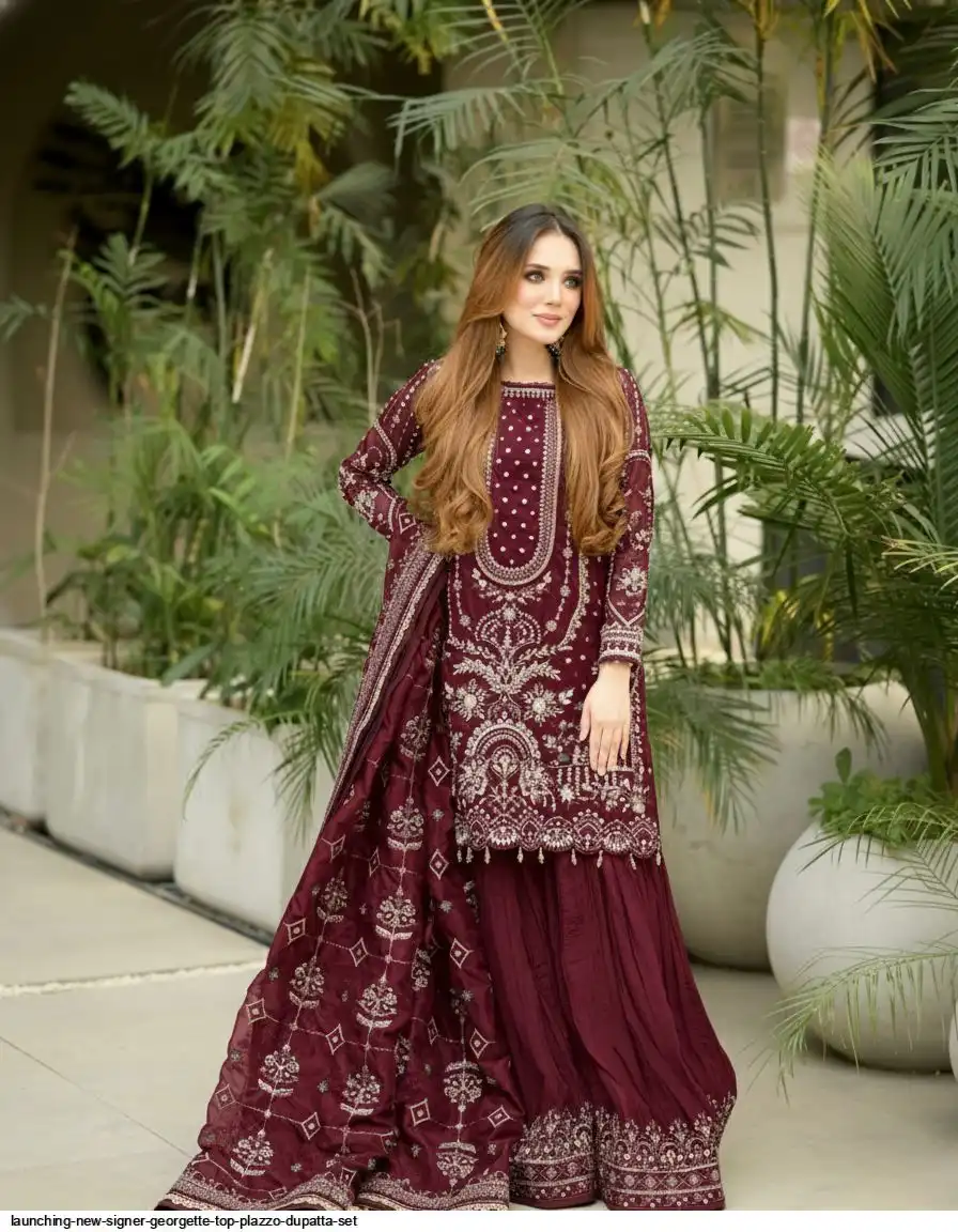 LAUNCHING NEW SIGNER GEORGETTE TOP PLAZZO DUPATTA SET F