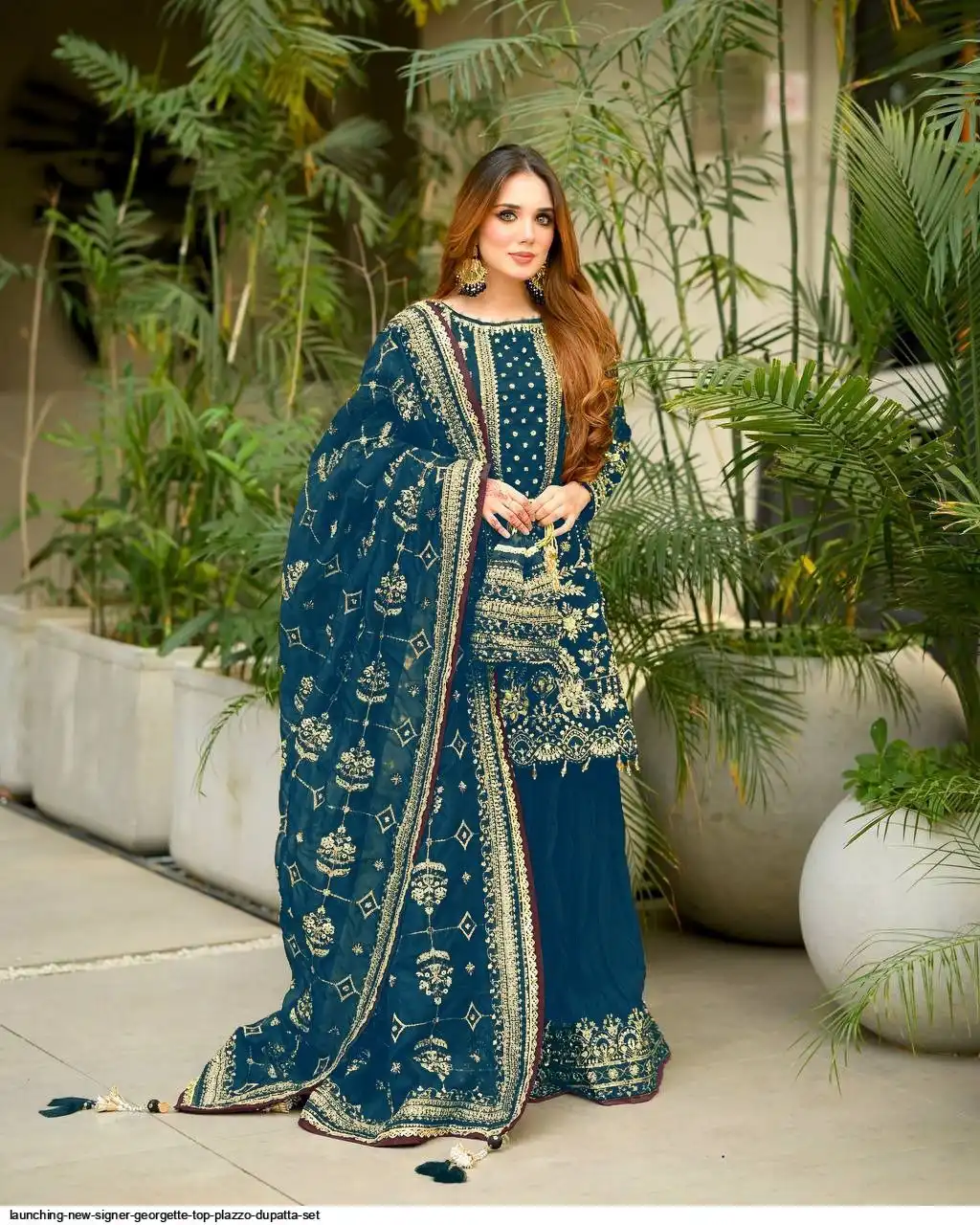 LAUNCHING NEW SIGNER GEORGETTE TOP PLAZZO DUPATTA SET G