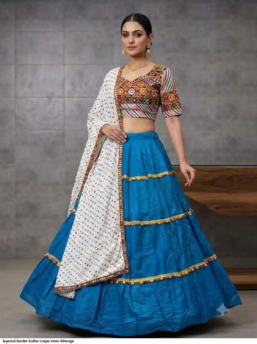 LAYERED BORDER BUTTER CRAPE INNER LEHENGA 1
