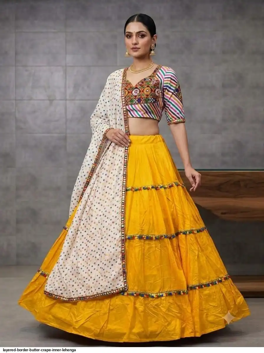 LAYERED BORDER BUTTER CRAPE INNER LEHENGA 4