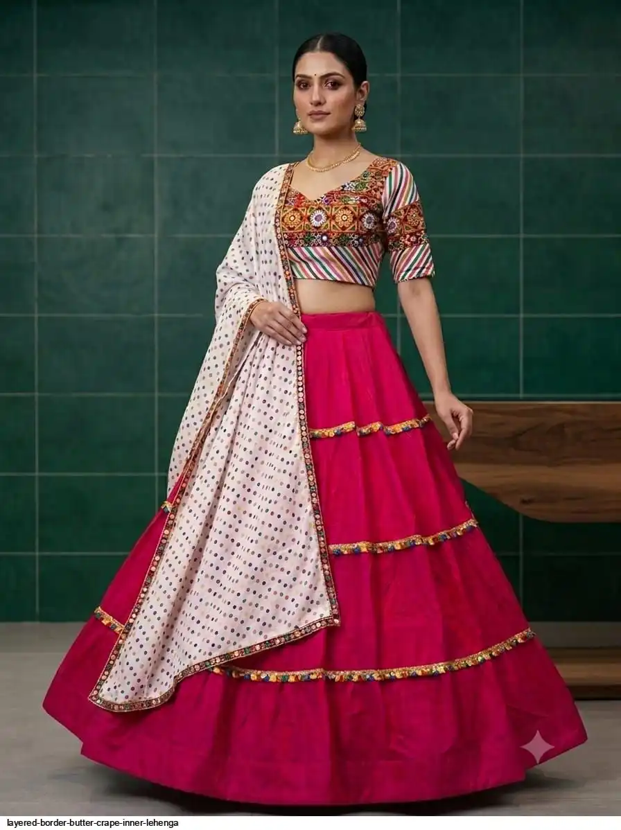 LAYERED BORDER BUTTER CRAPE INNER LEHENGA 5