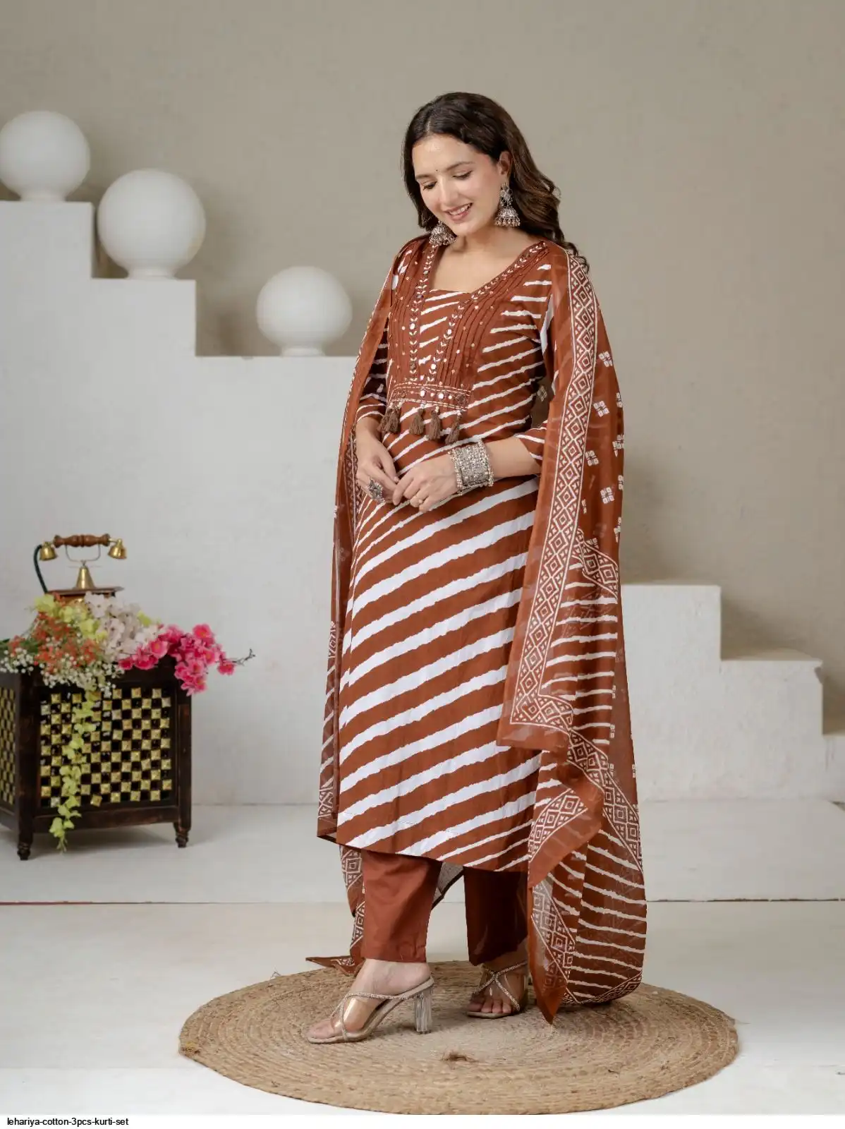 LEHARIYA COTTON 3PCS KURTI SET A