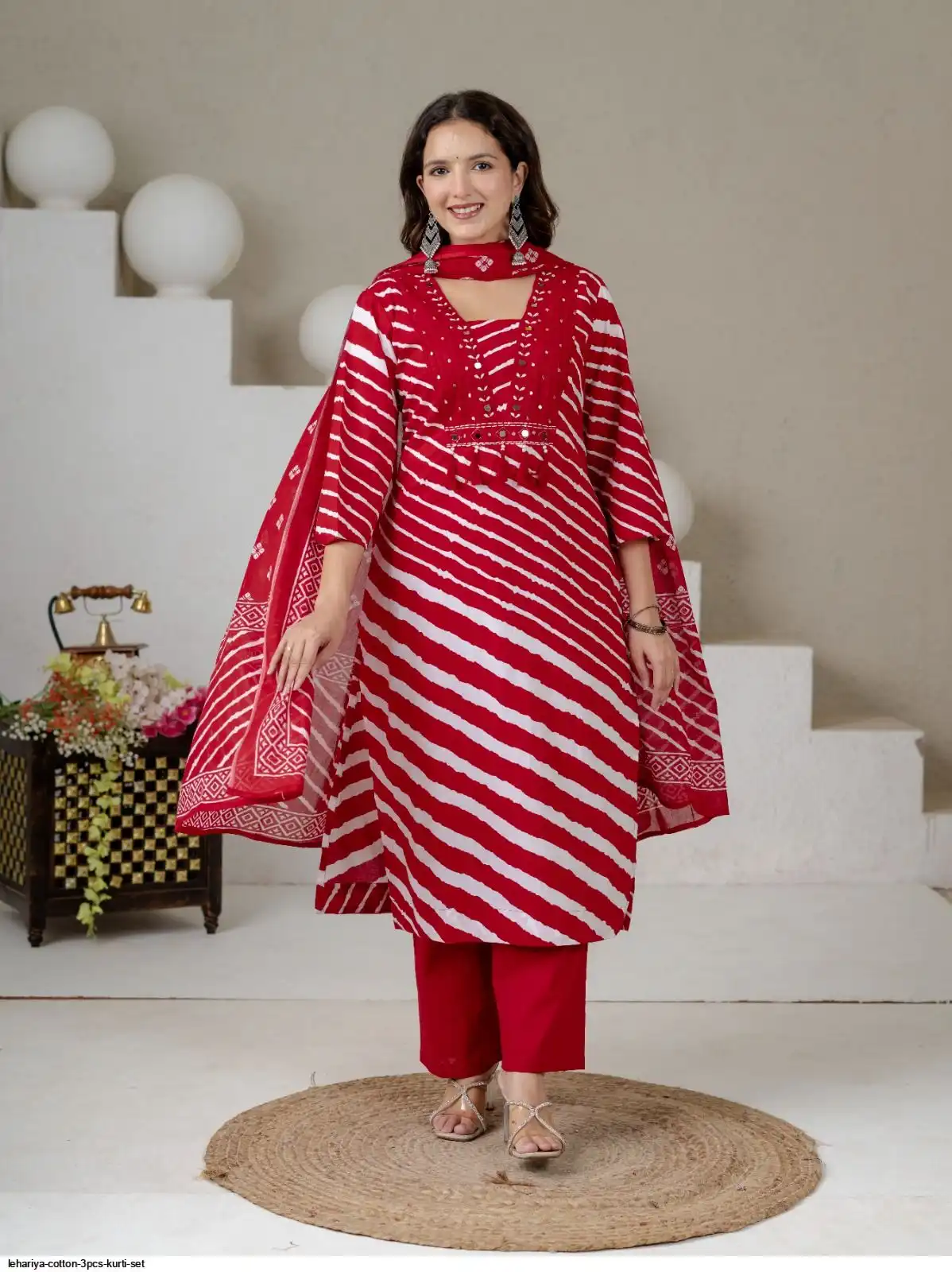 LEHARIYA COTTON 3PCS KURTI SET D