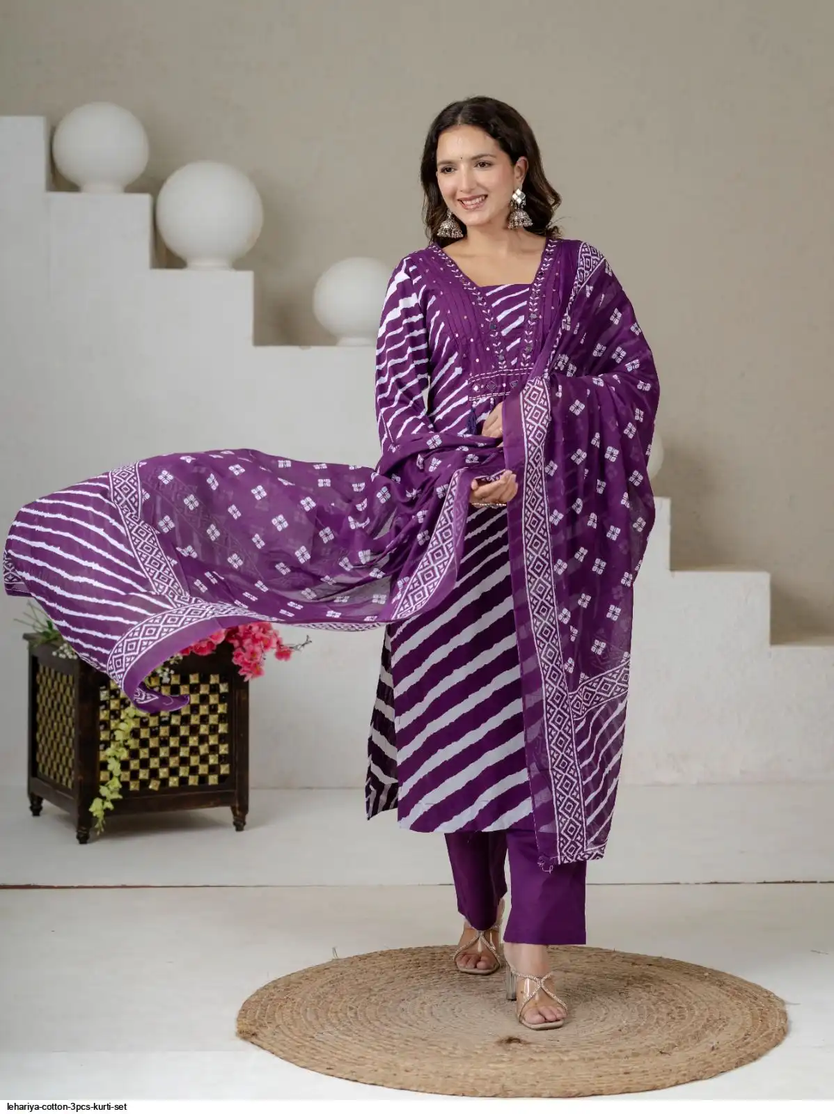 LEHARIYA COTTON 3PCS KURTI SET C