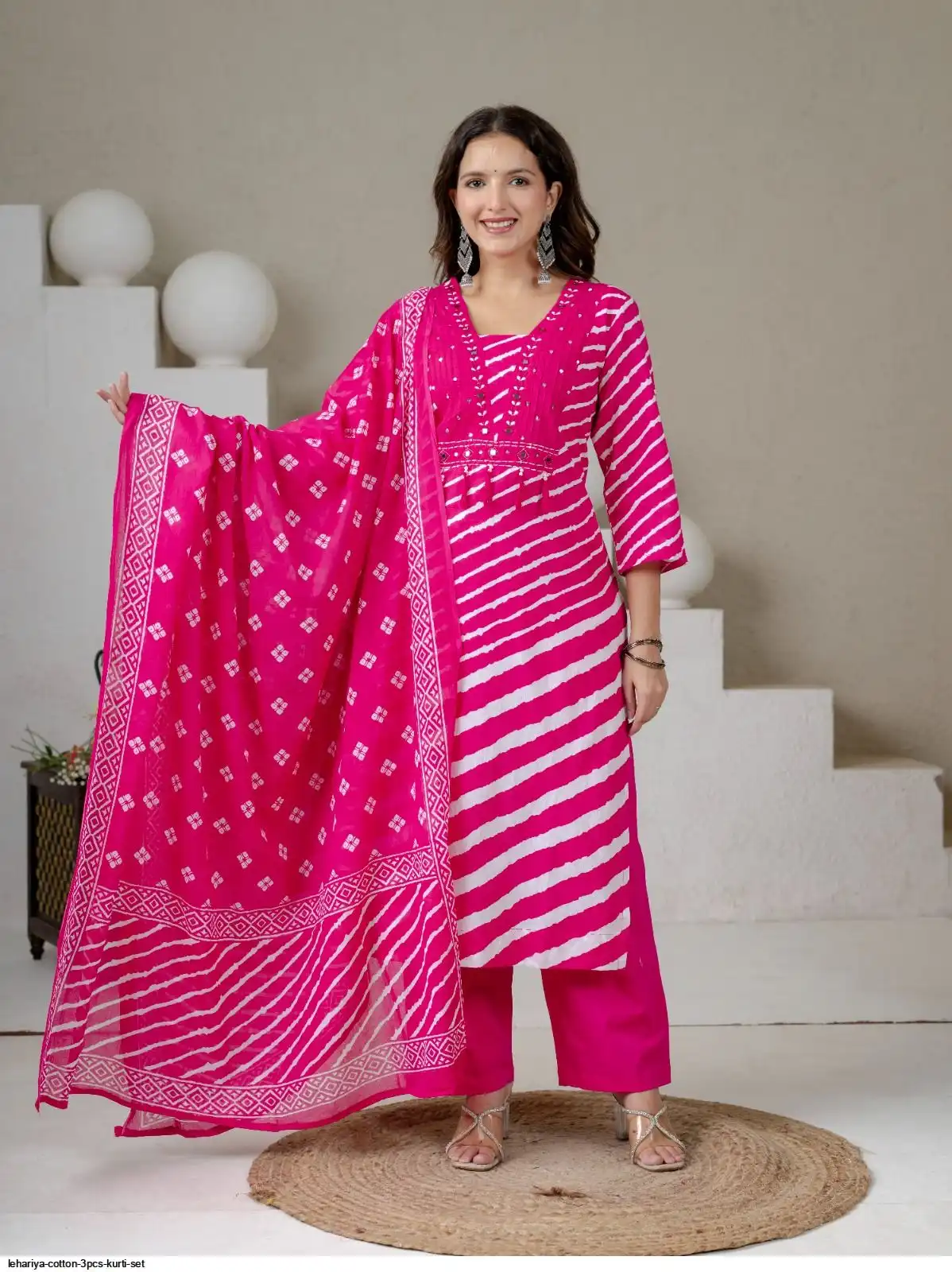 LEHARIYA COTTON 3PCS KURTI SET E